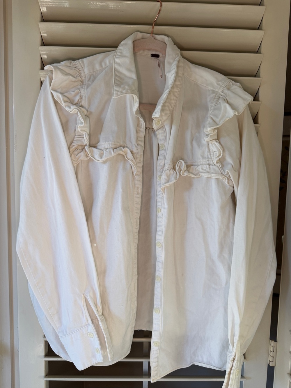 Free People Cream Ruffle Button-Up Blouse